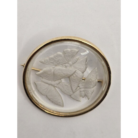 Vintage Reverse Carved Crystal Butterfly Brooch - Picture 1 of 11